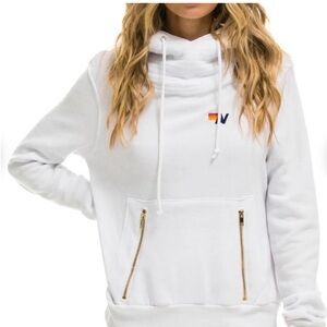 Aviator Nation White Hoodie with Gold Zippers